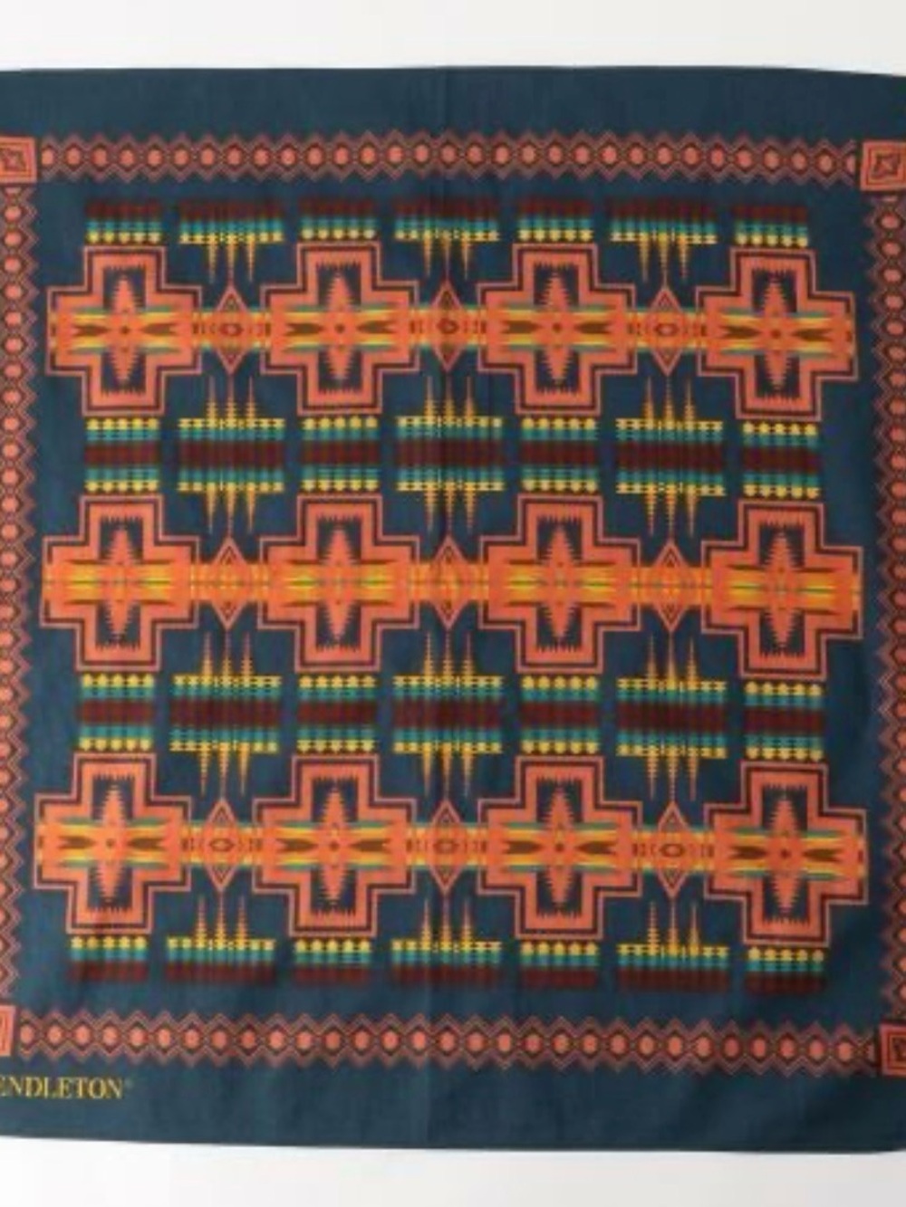 Pendleton Navy Cotton Bandana with Red, Orange and Yellow Native American Motif - Picture 7 of 7